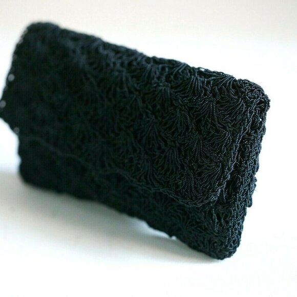 Black Crochet Look Beaded Japan Made Chic Bag - Picture 5 of 8